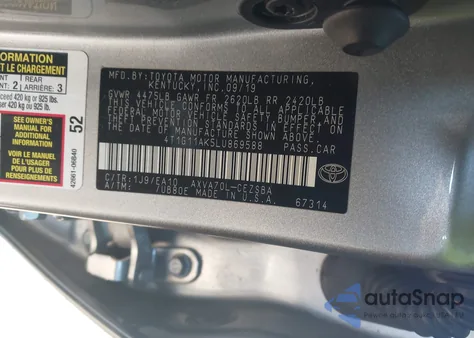 2020 Toyota Camry Se из США, поврежденный, VIN 4T1G11AK5LU869588